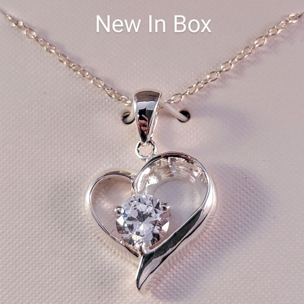 Sterling Open Heart Clear CZ  Necklace - Ne…